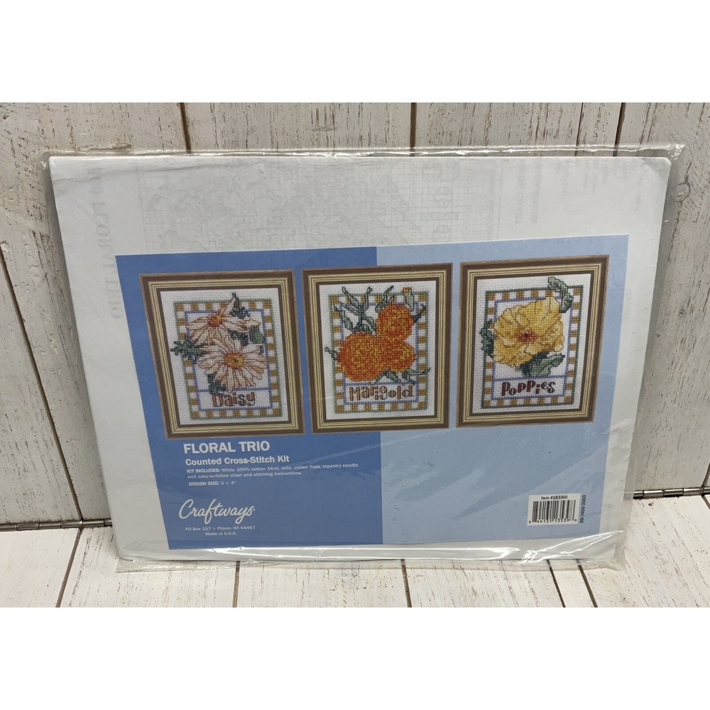 Craftways Floral Trio Counted Cross Stitch Daisy, Marigold, Poppies 3x4  New